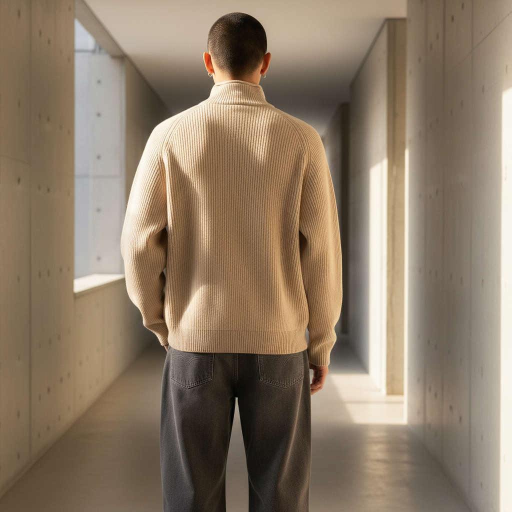 Half Zip Sweater Knit on model - back view