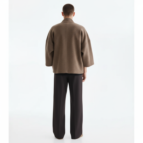 Kimono Robe Coat on model in brown, back view