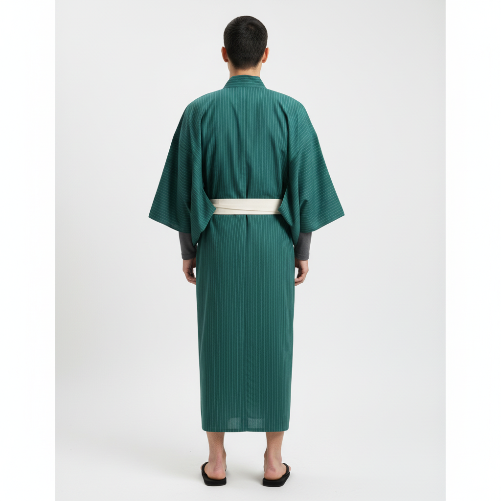 Men's green yukata, green, back view