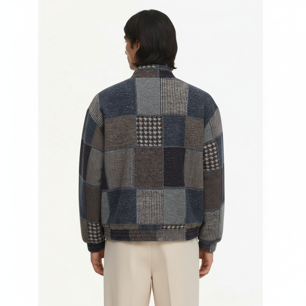 Trendy Winter Japanese Retro Ethnic Plaid Workwear Cotton Jacket and on model - Selected - back