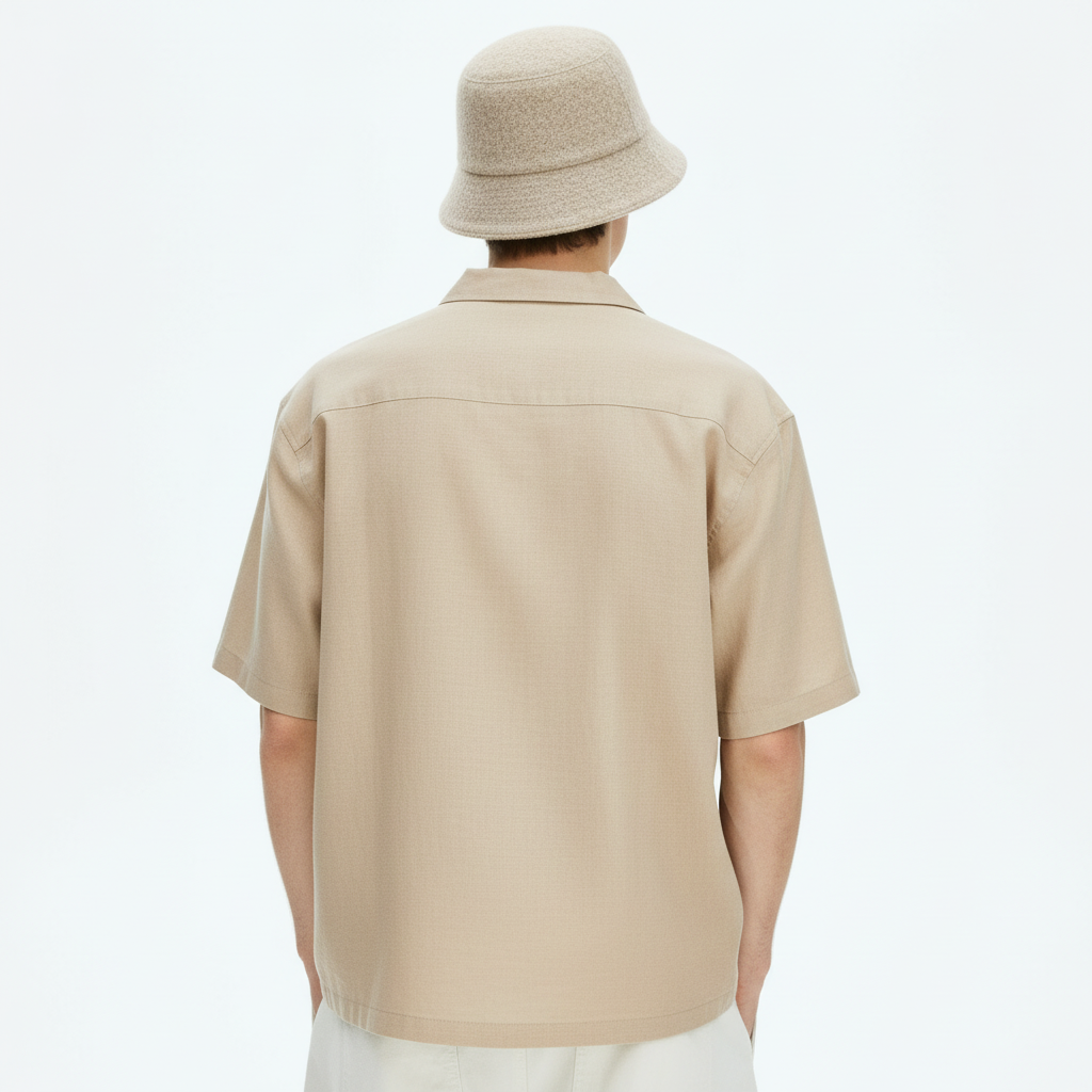 Korean Style Lambswool Bucket Hat on model - Beige - back