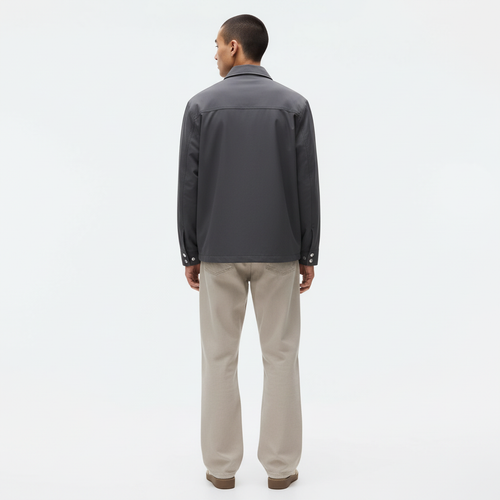 Snap Front Shirt Jacket on model in charcoal, back view