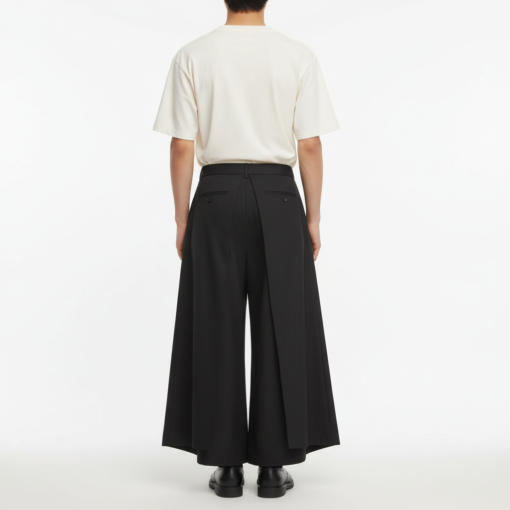 Kendo Samurai Pants on model in black, back view
