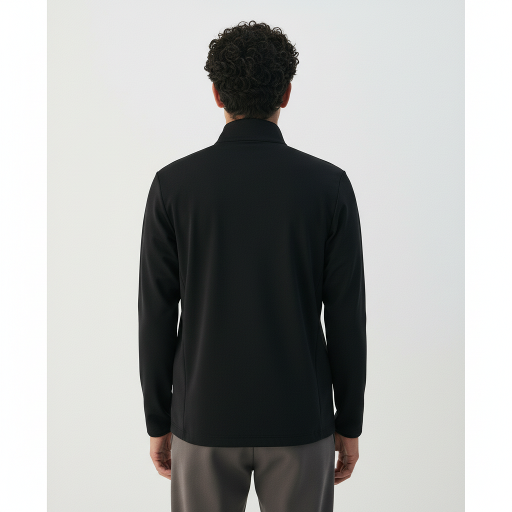 Stretch Travel Jacket on model in black, back view