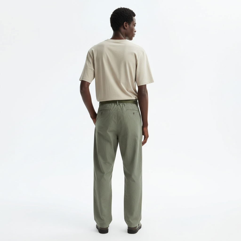 Cotton-Blend Stretch Pants on model - Olive Green - back