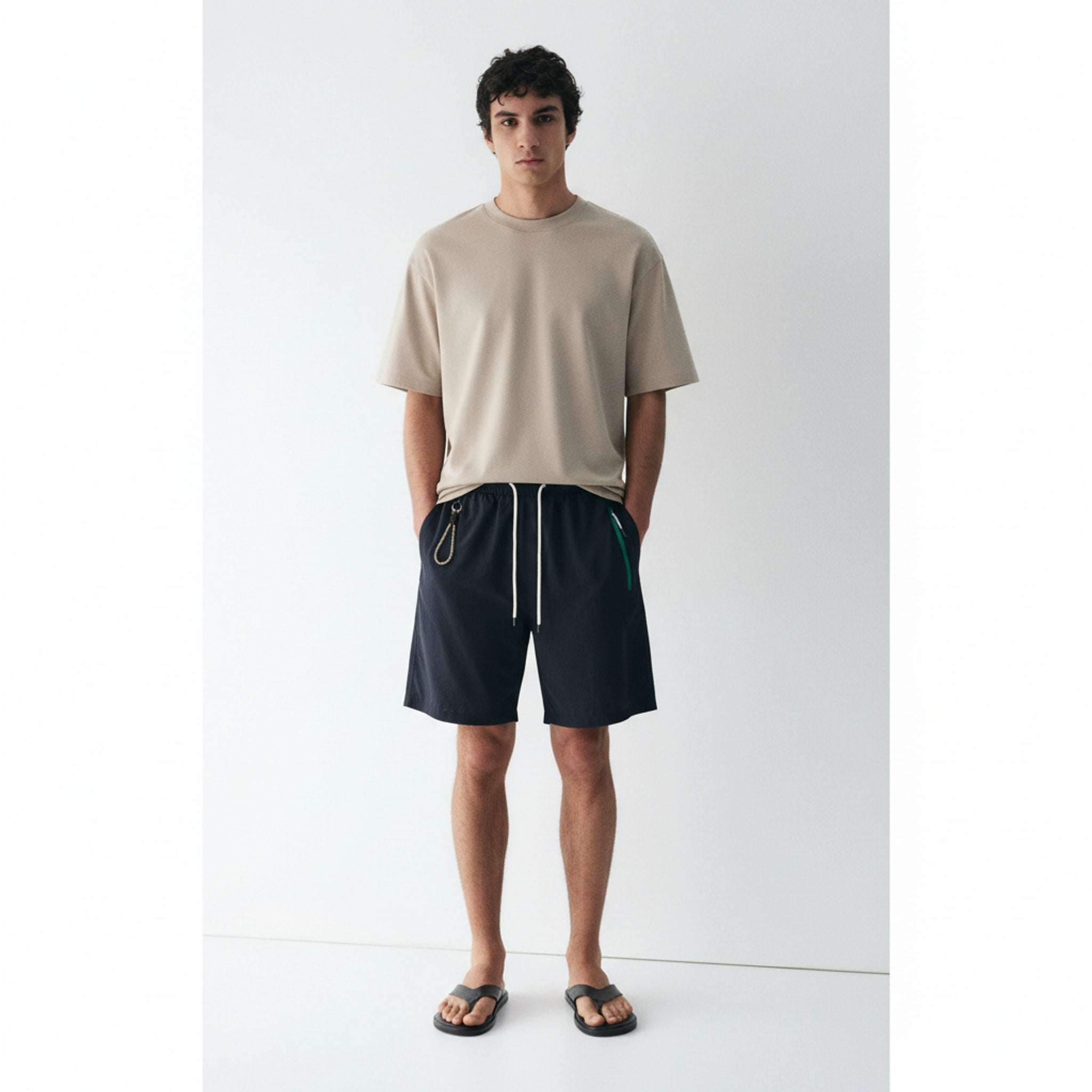 Stretch Nylon Shorts on model - Navy - front