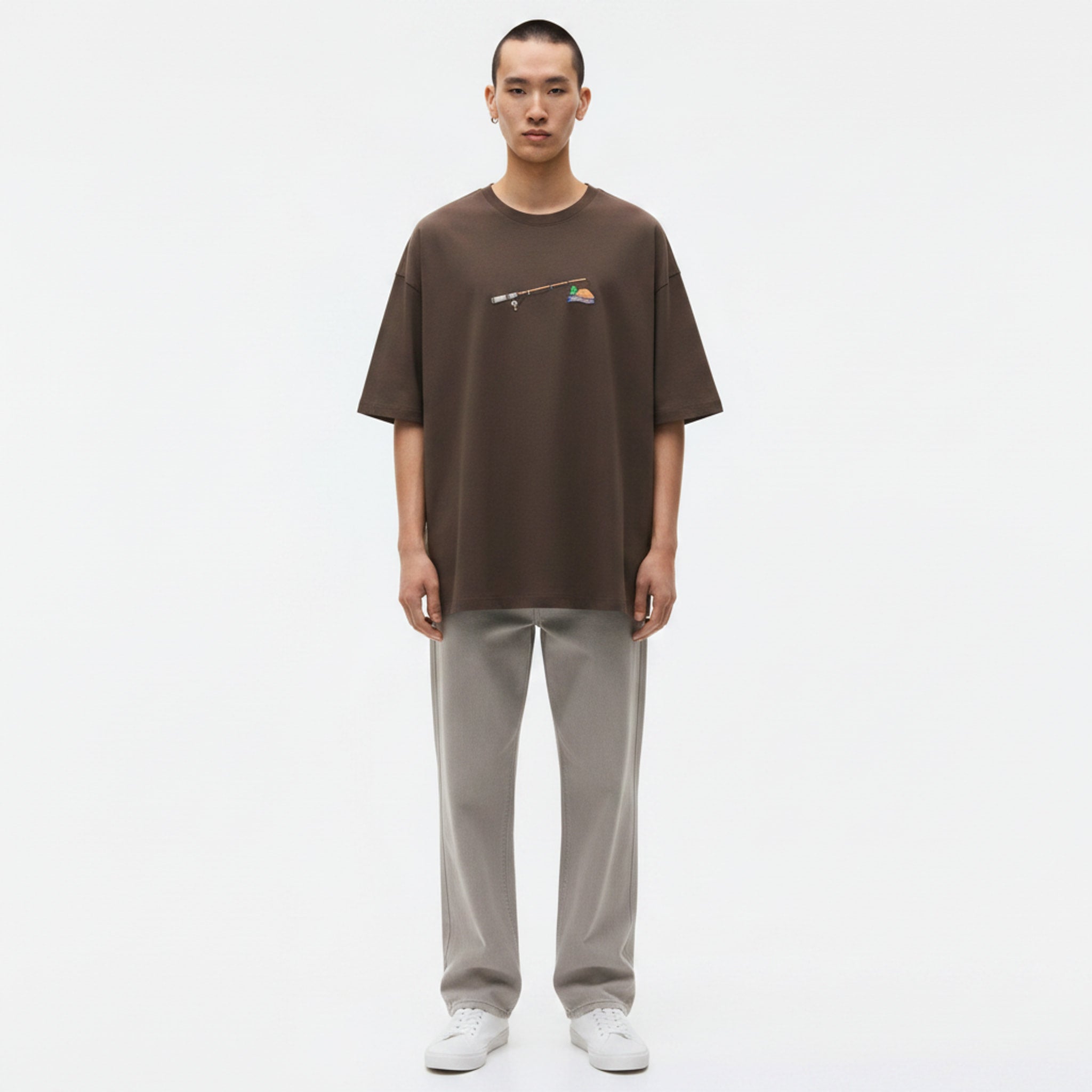 Men's Heavyweight 100% Cotton T-Shirt on model - Brown - front
