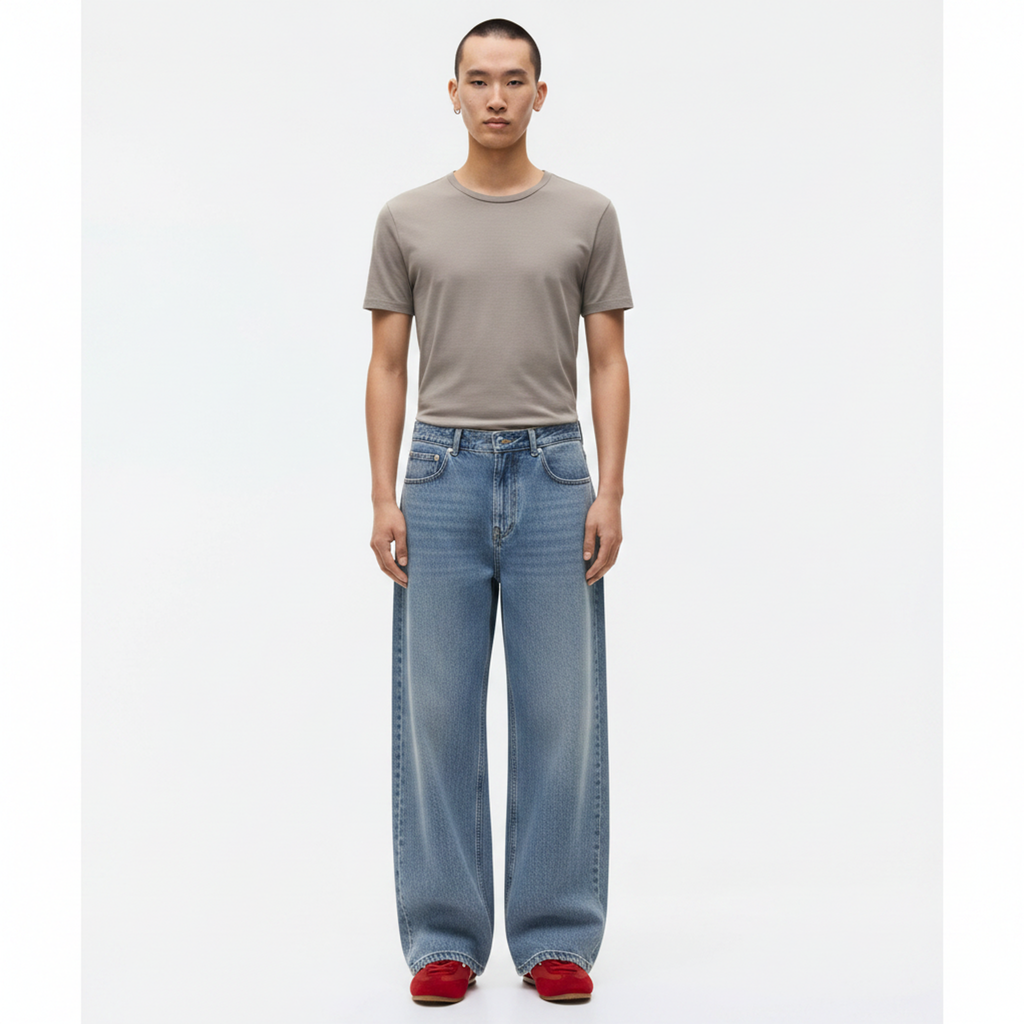 Straight-Leg Cotton Stretch Pants on model - front view