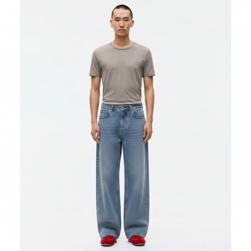 Straight-Leg Cotton Stretch Pants on model - front view