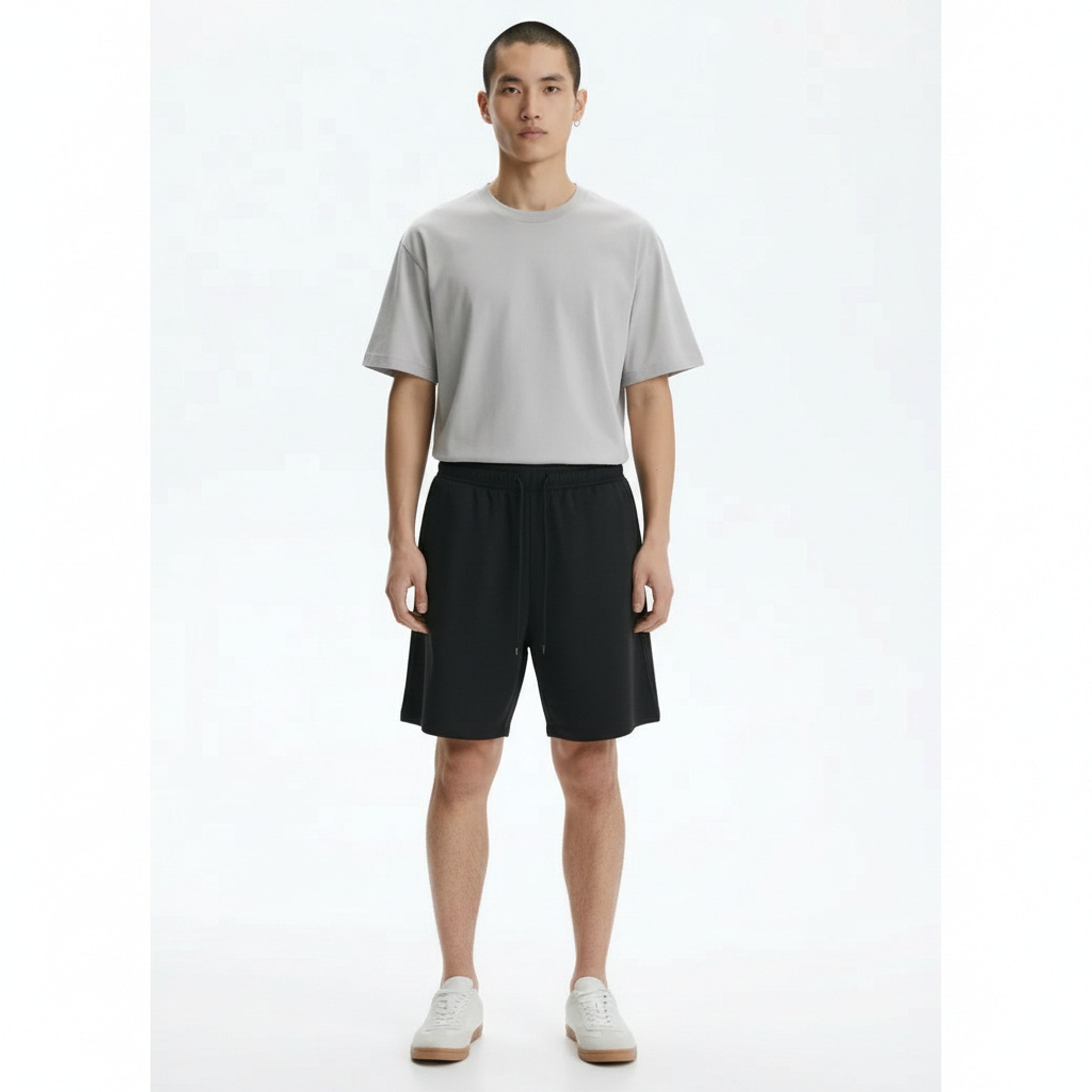 Oversized Shorts 100% Cotton on model - Black - front