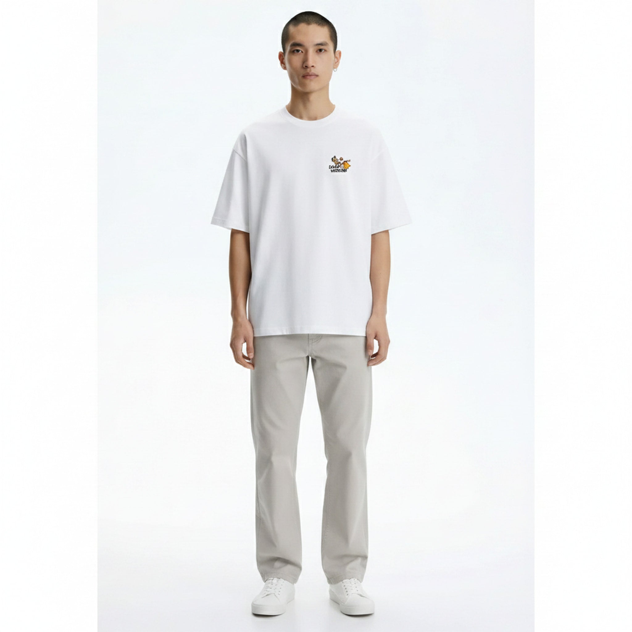 Outdoor Heavyweight Cotton Graphic T-Shirt on model - White - front
