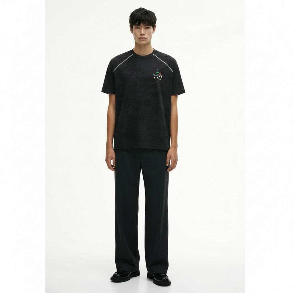Jiezhan Menswear | Snowflake Rock-Climbing Print Short-Sleeve T-Shirt - 2026 Spring/Summer New Original Streetwear Printed Top on model - Black - front