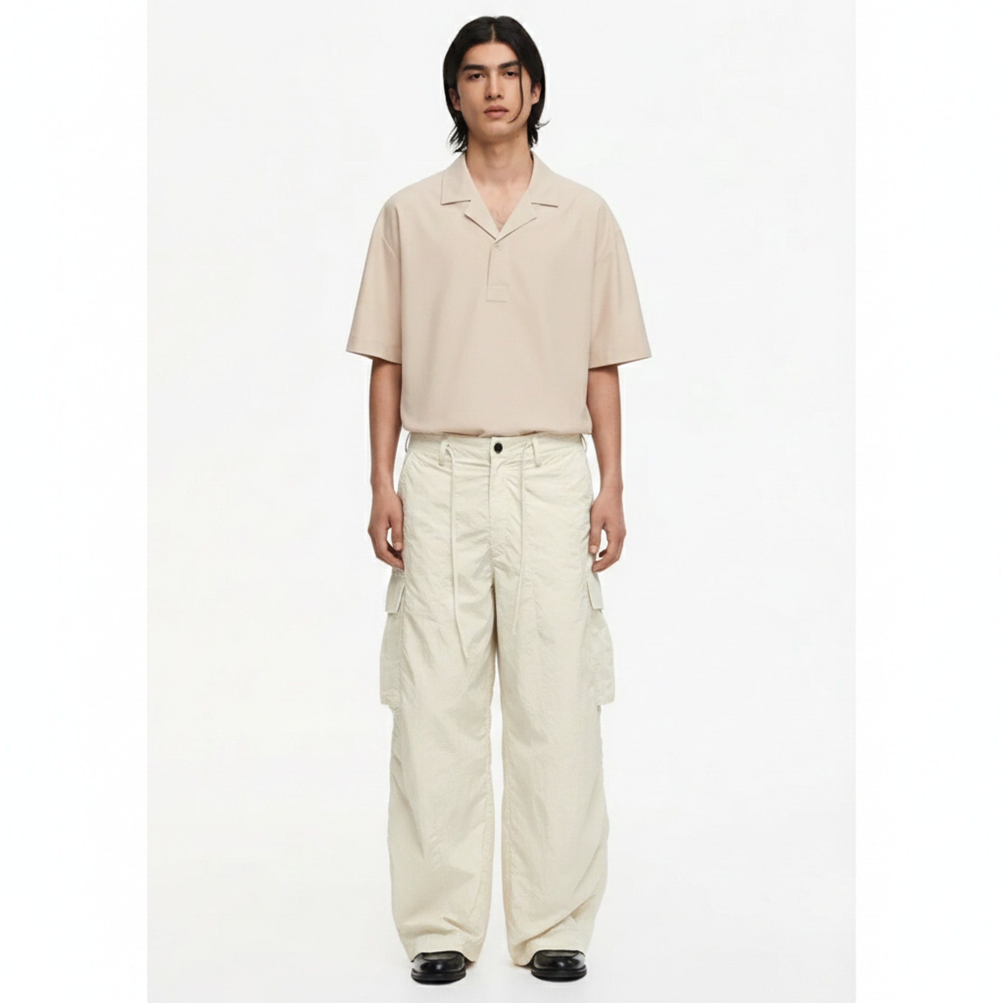 Wide-Leg Nylon Cargo Pants on model - White - front