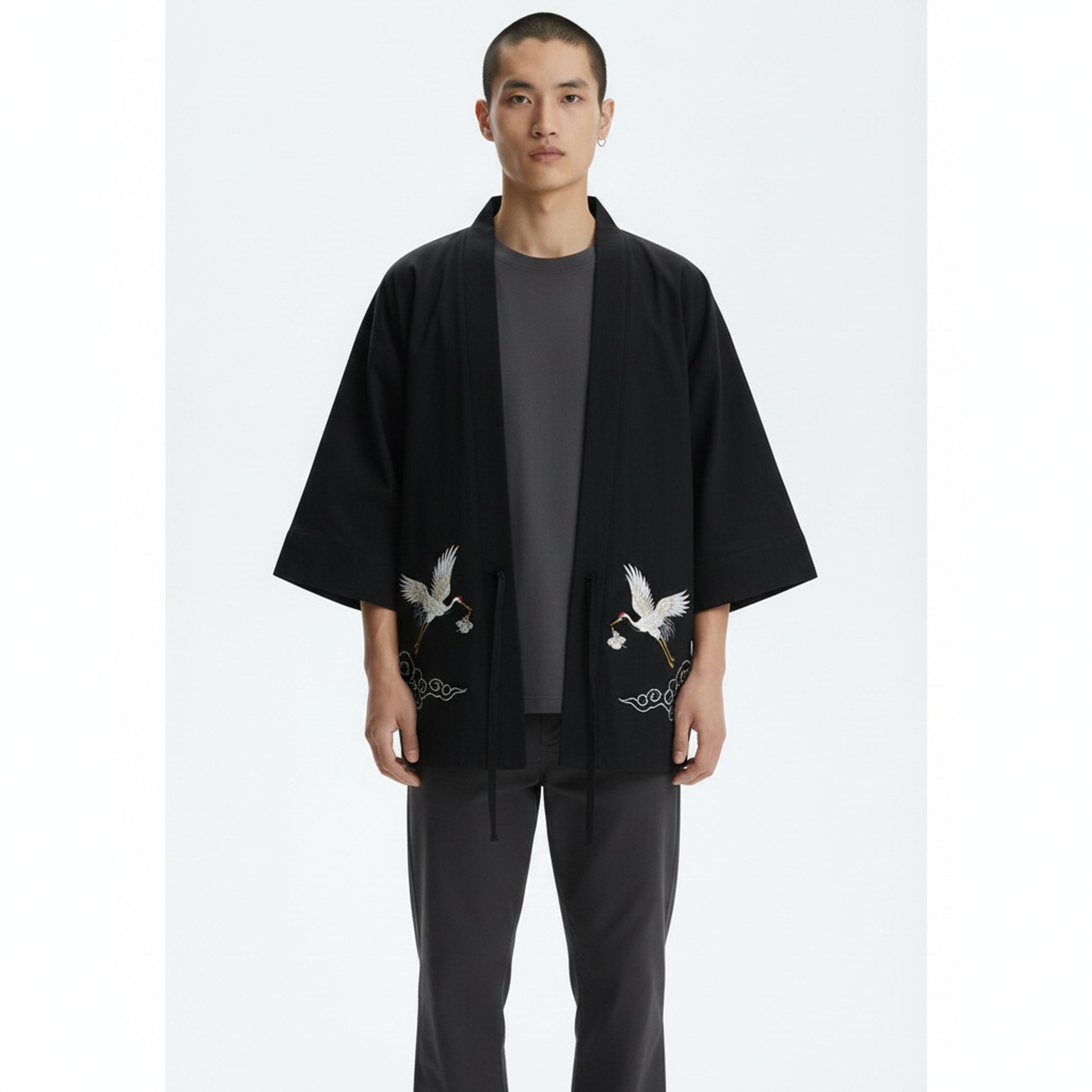 Moisture-Wicking Haori Jacket Cotton on model - front view
