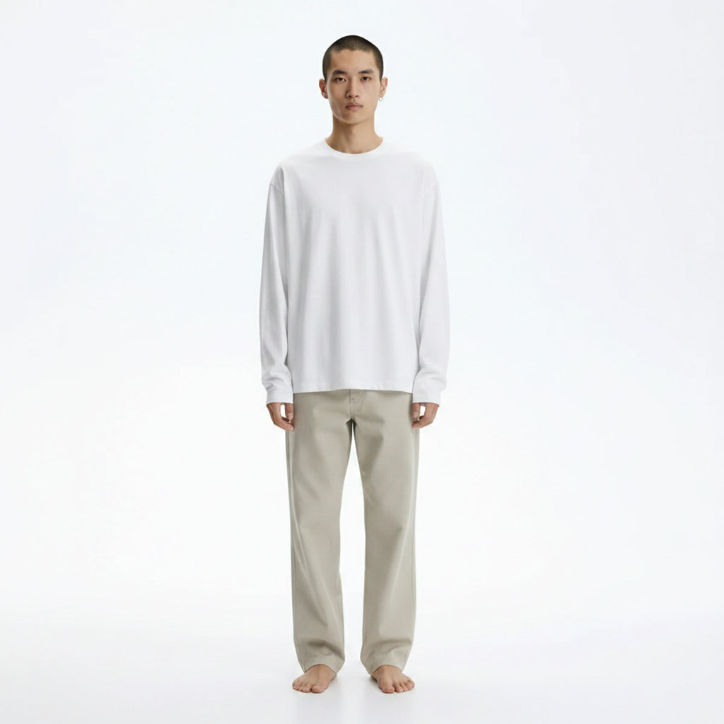 Long-Sleeve Cotton T-Shirt on model - White - front