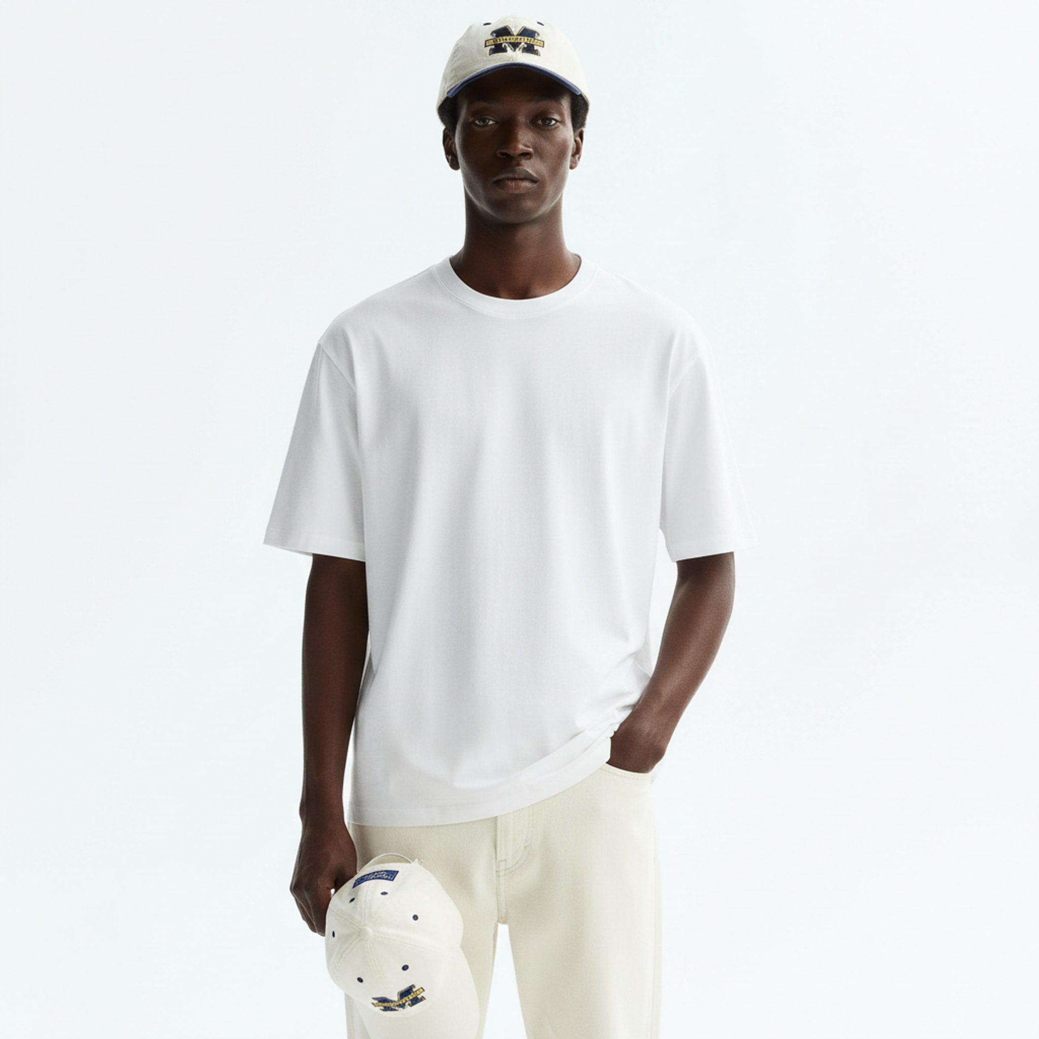 Men's Heavyweight Cotton-Blend T-Shirt on model - White - front