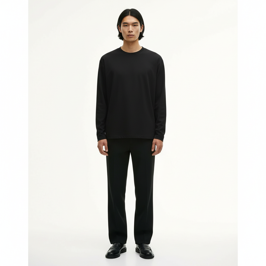 Oversized Long-Sleeve T-Shirt Cotton-Blend on model - front view