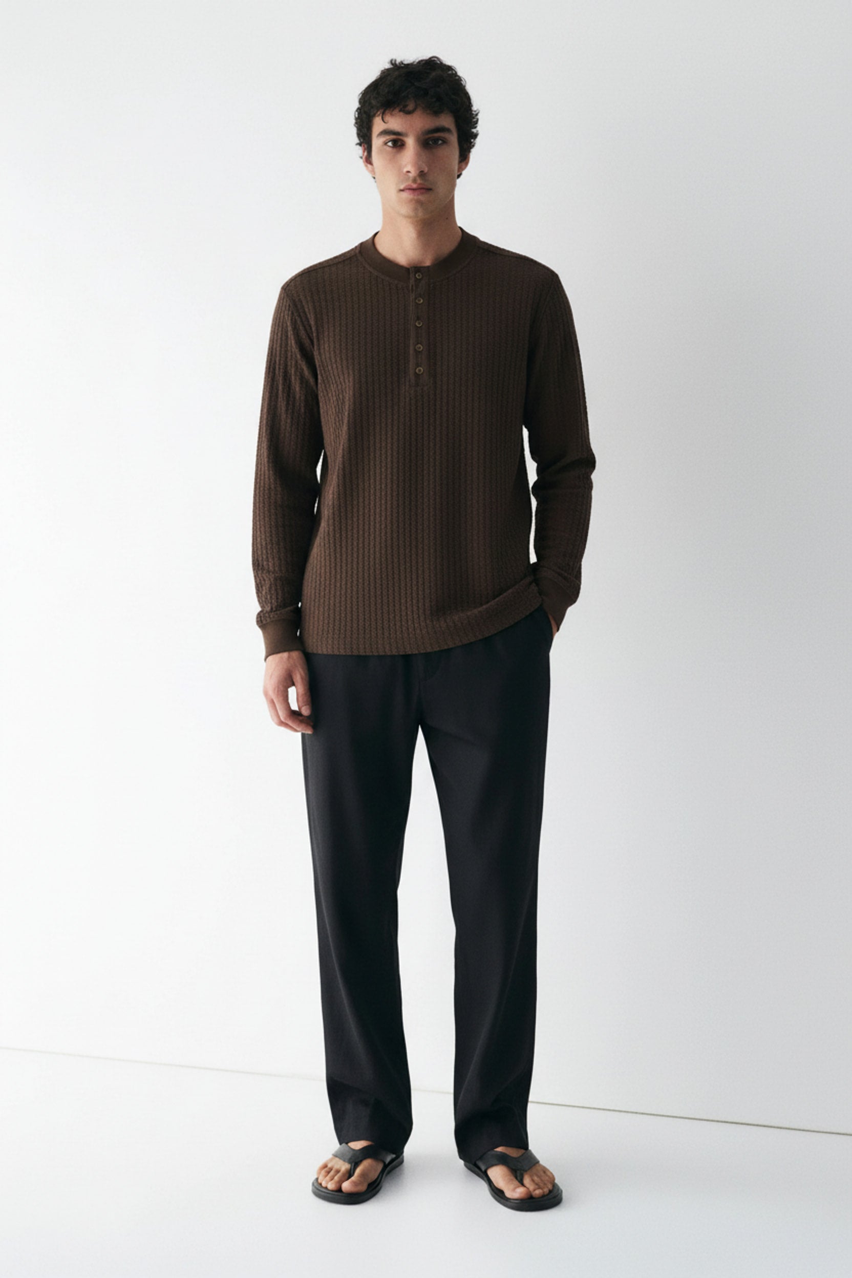 Oversized Henley Shirt on model - Selected - front