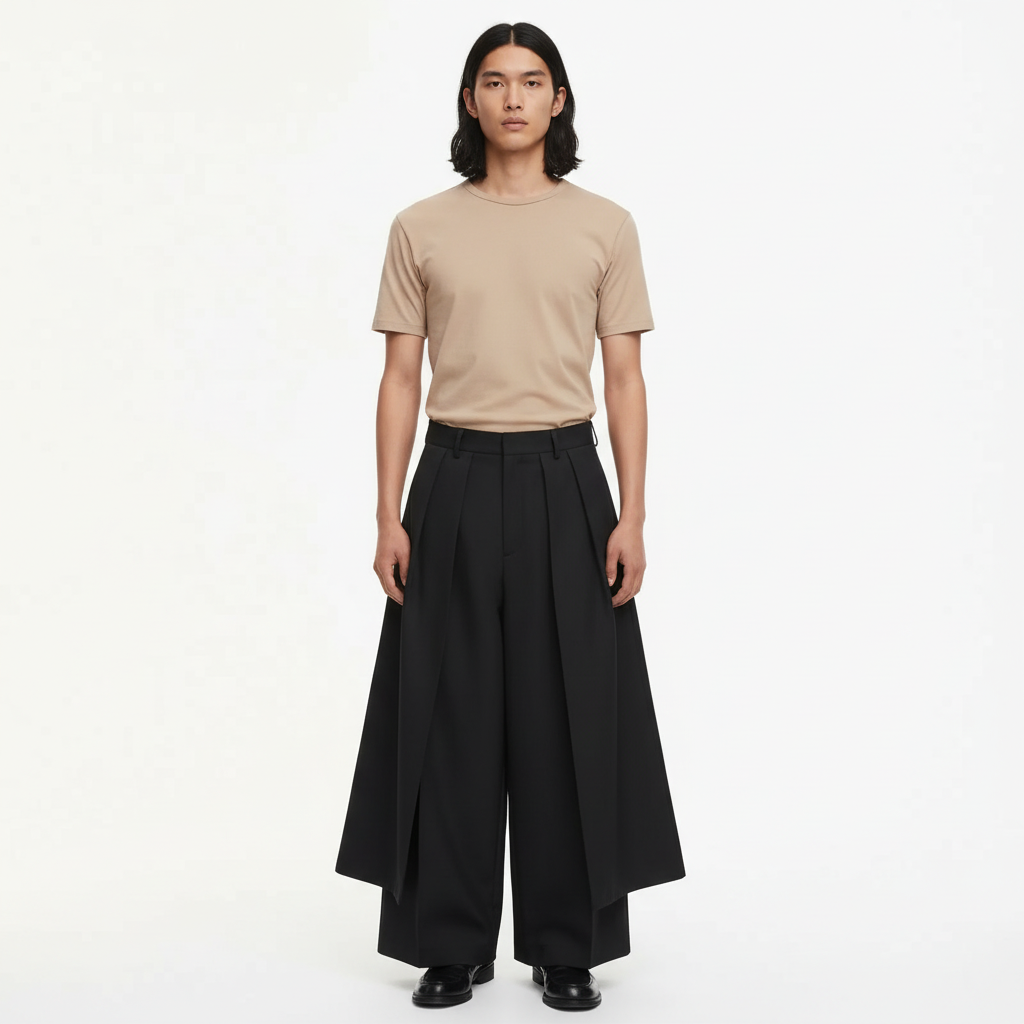 Kendo Samurai Pants on model in black, front view