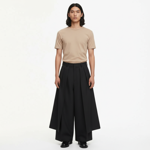 Kendo Samurai Pants on model in black, front view