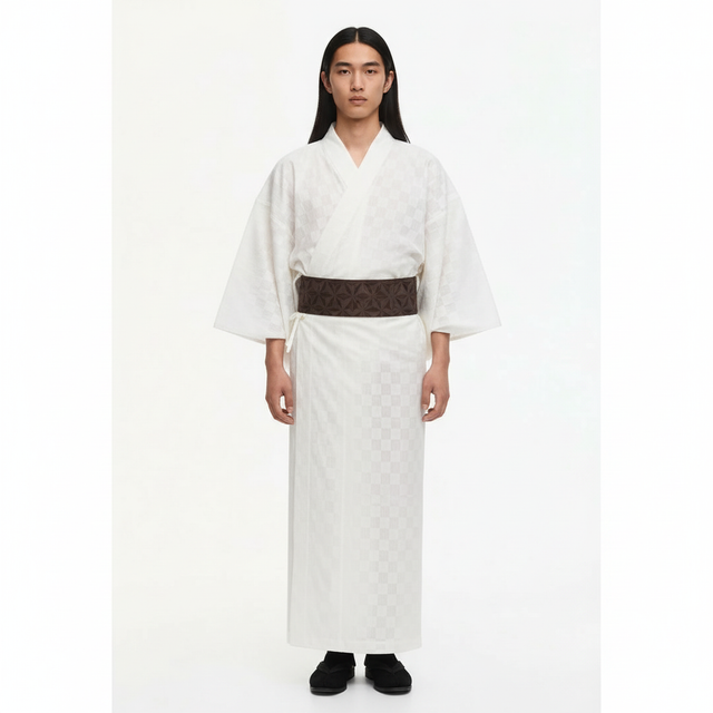 Men's white kimono, white, front view