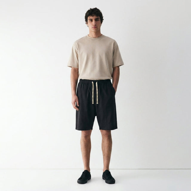 Nokai Cotton Linen Drawstring Shorts on model, front view