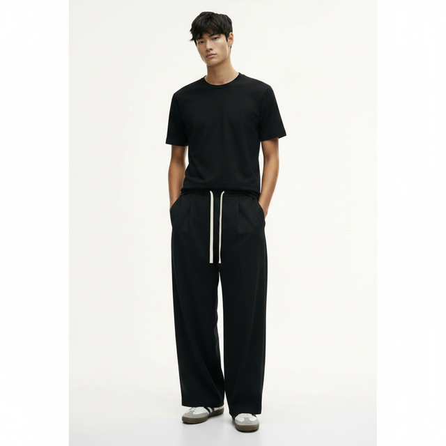 Heavyweight Polyester T-Shirt on model - Black - front
