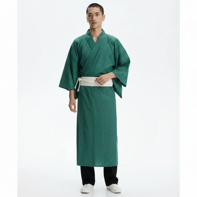 Men's green yukata, green, front view