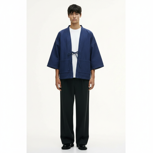 Heavyweight Cotton T-Shirt on model - Indigo - front