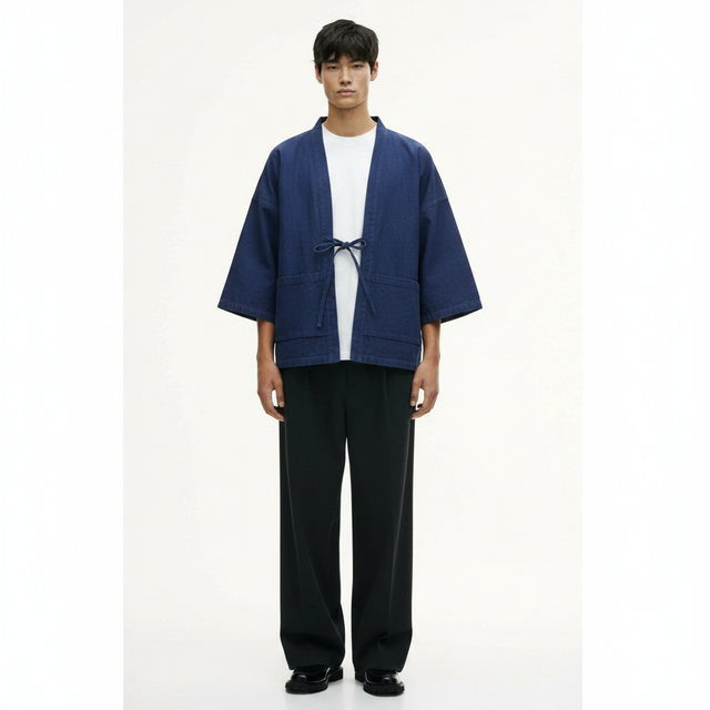 Heavyweight Cotton T-Shirt on model - Indigo - front