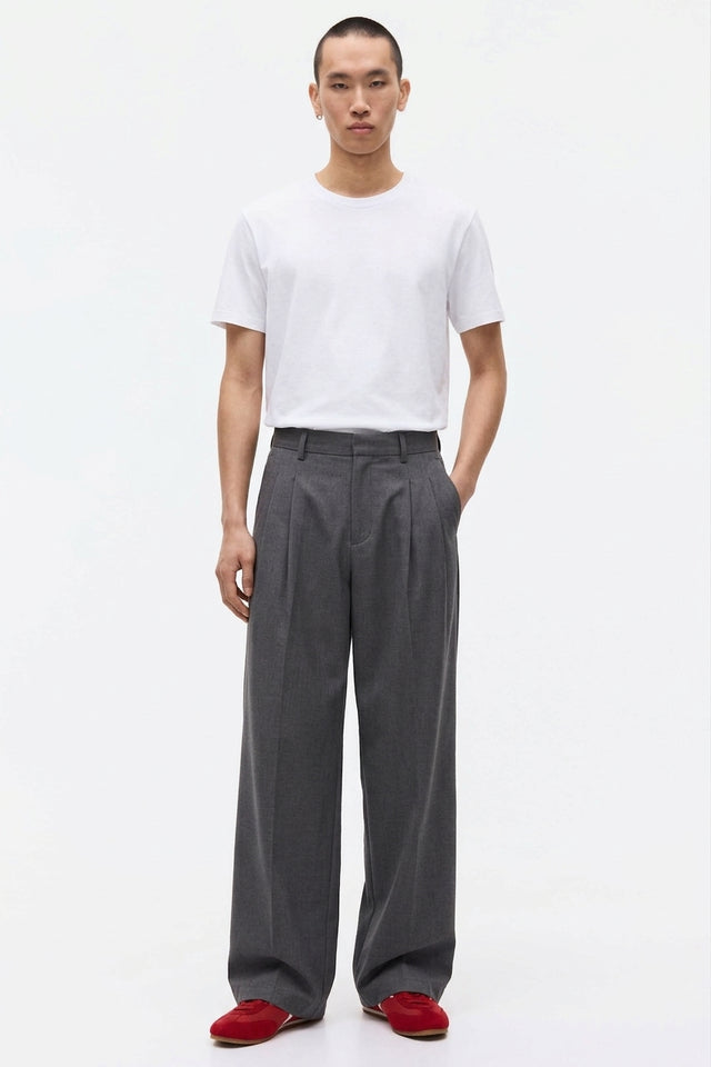 Polyester Stretch Pants on model - Gray - front