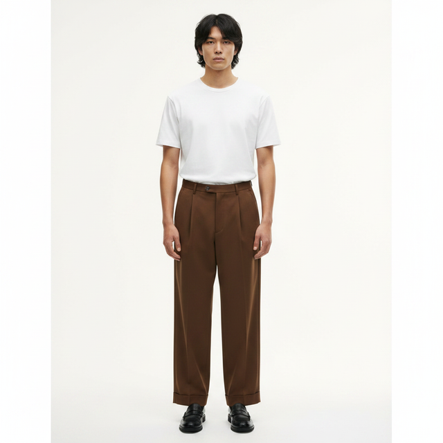 Cotton Stretch Pants on model - Brown - front