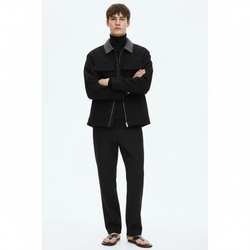 Men's Double-Faced Wool Jacket on model in black, front view