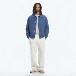 Trendy Winter Japanese Retro Washed Canvas Workwear Cotton Padded on model - Blue - front