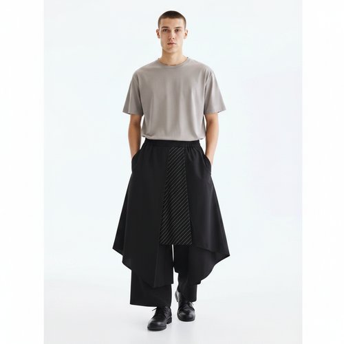 Polyester Stretch Pants on model - Black - front