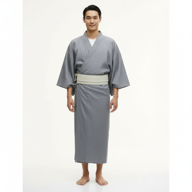 Men's light blue kimono, light blue, front view