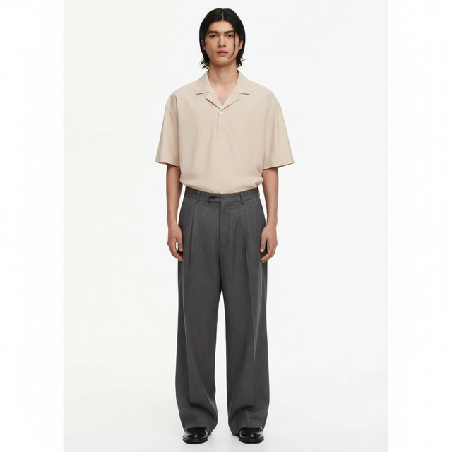 Cotton Stretch Pants on model - Dark Gray - front
