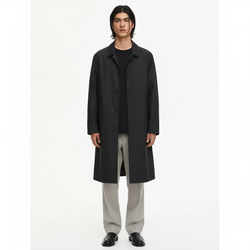 Business Water-Repellent Stand Collar Lightweight Loose Fit Slimming Long Trench Coat on model - Black - front