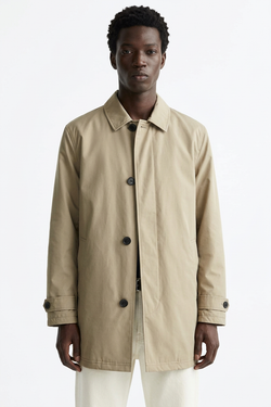 Padded Mid Length Coat on model - Khaki - front
