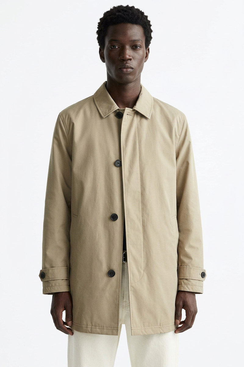 Padded Mid Length Coat on model - Khaki - front