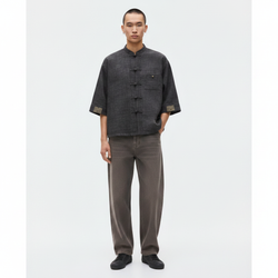 Jacquard Tang Suit Shirt on model - Dark Gray - front