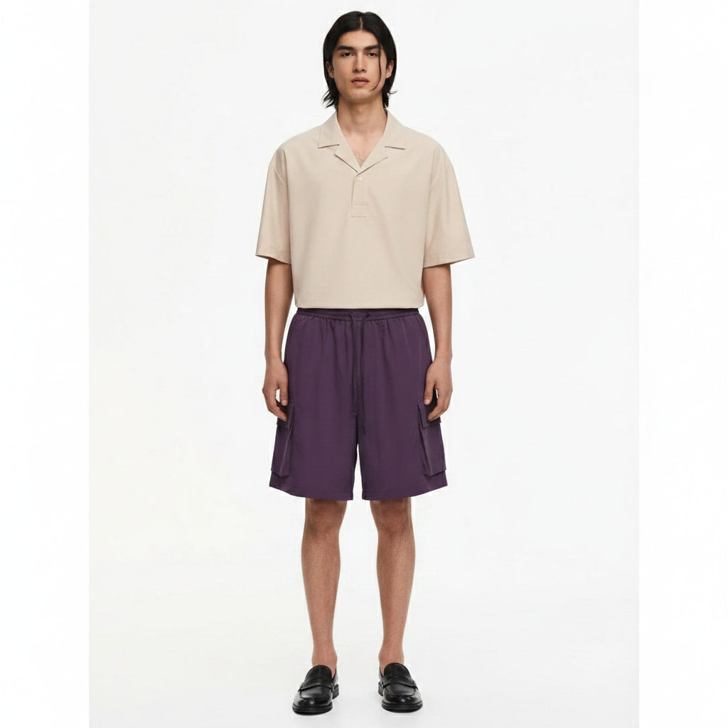 Wrinkle-Textured Cargo Shorts on model - front view