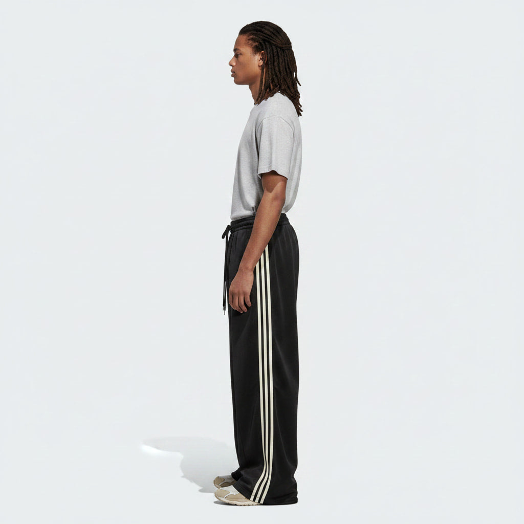Striped Wide-Leg Track Pants on model - side view