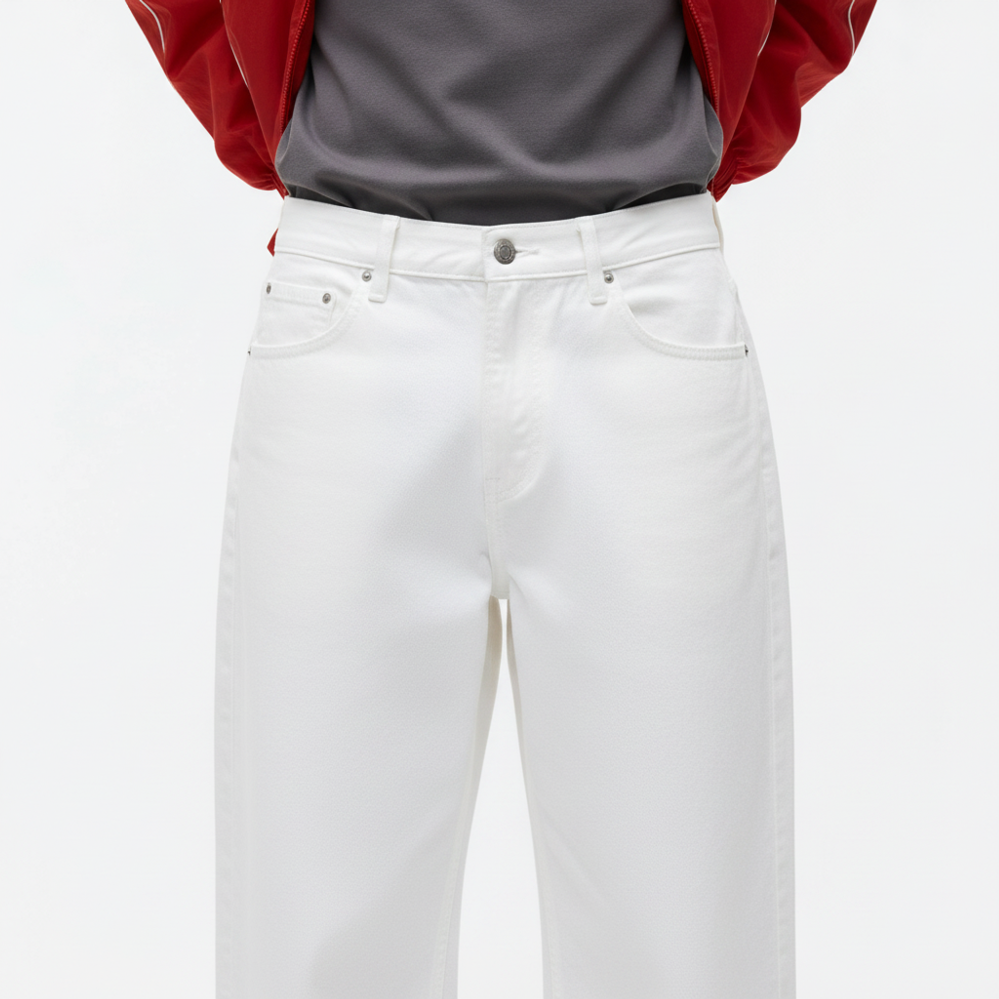 Straight-Leg Cotton Stretch Pants on model - detail view