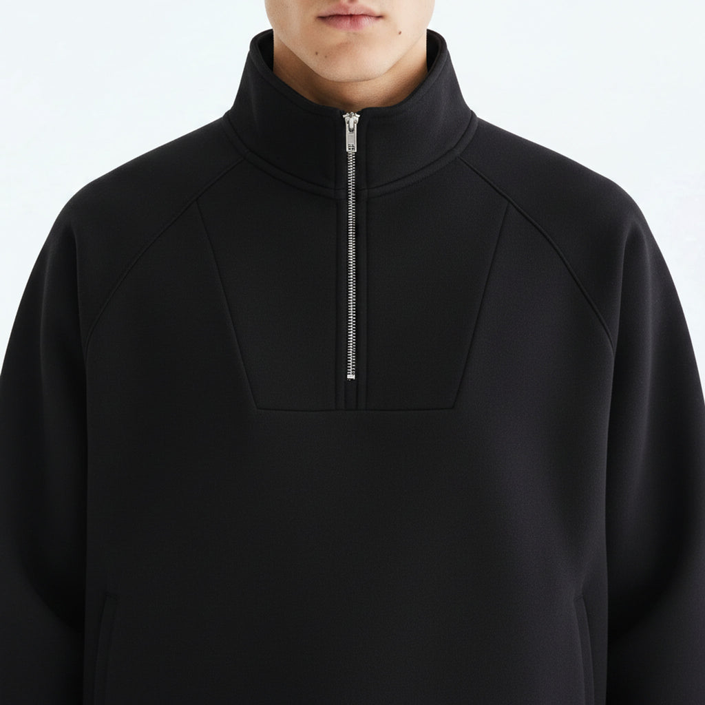 Heavyweight Cotton Hoodie on model - detail view