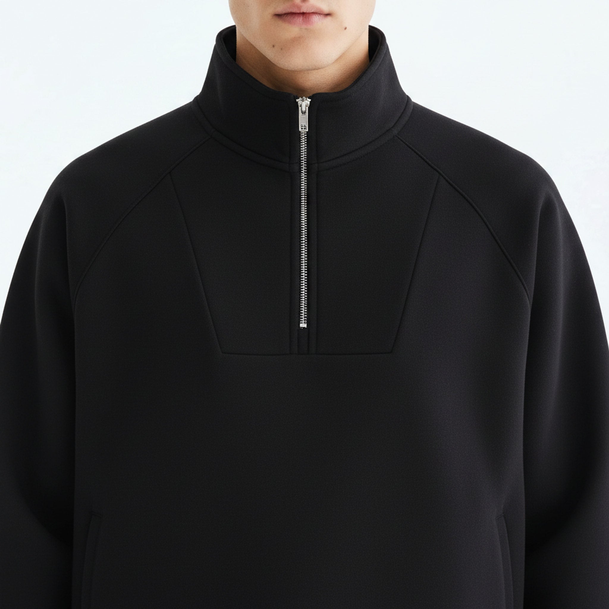 Heavyweight Cotton Hoodie on model - detail view
