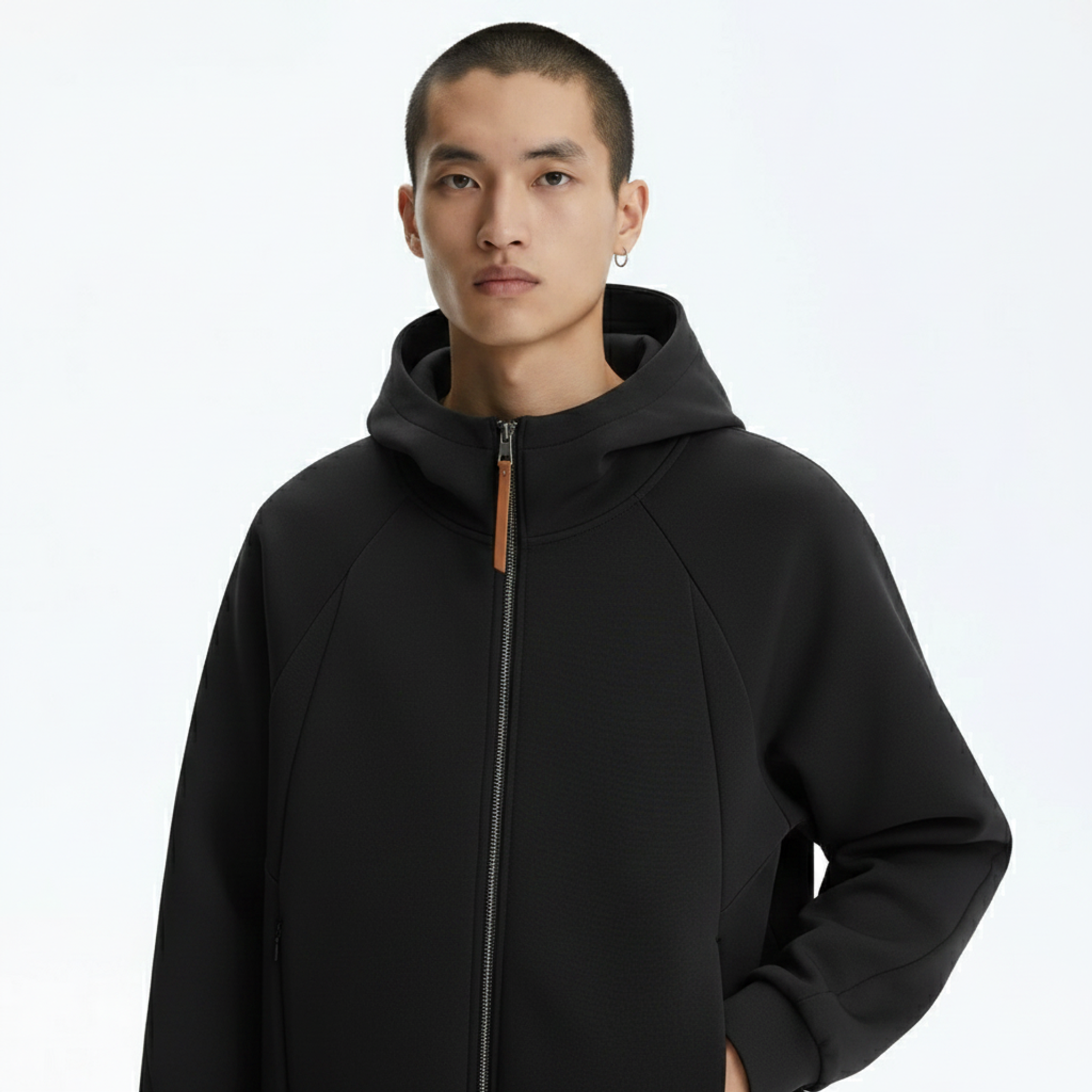 Heavyweight Zip Hoodie on model - detail view