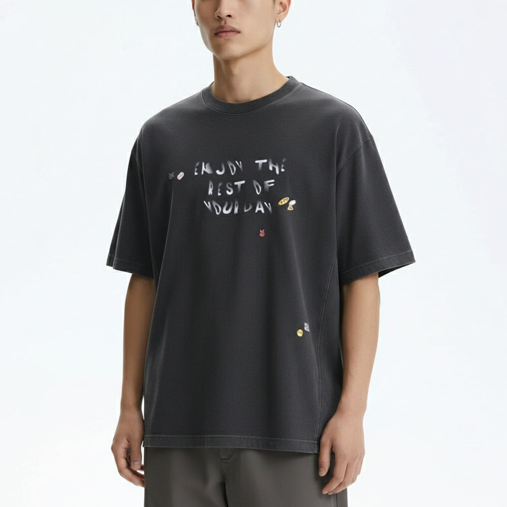 Retro Graphic Cotton T-Shirt on model - detail view