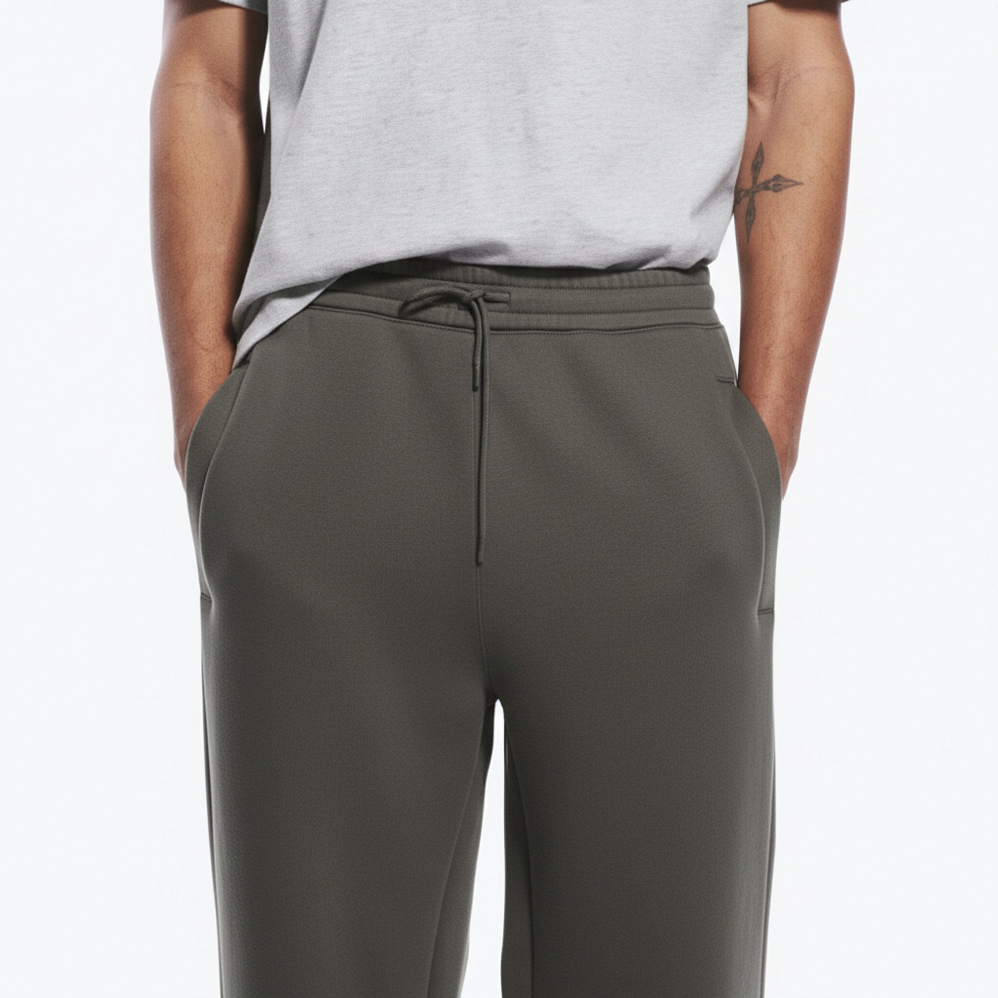 Wide-Leg Cotton Stretch Pants on model - detail view
