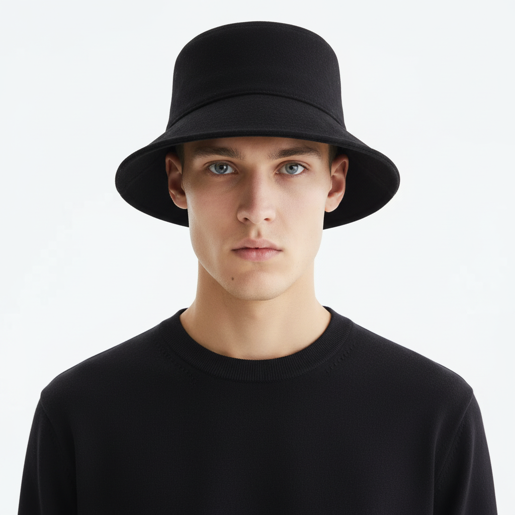 Bucket Hat Men on model - Black - detail